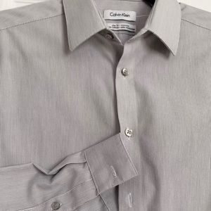 Gray/White Stripes Dress Shirt by Calvin Klein